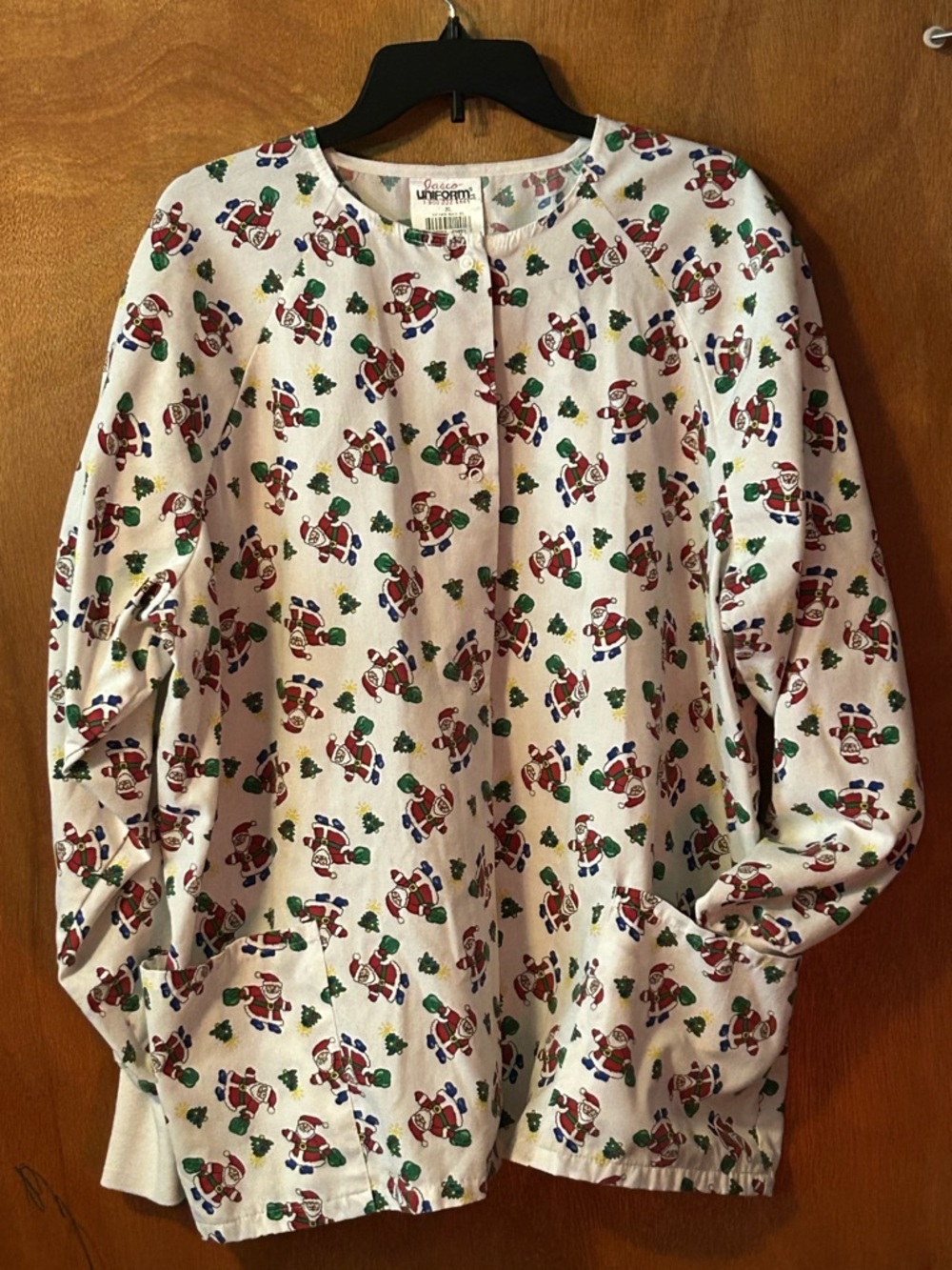 Jasco Uniform Women's White Santa Print Scrub Jacket